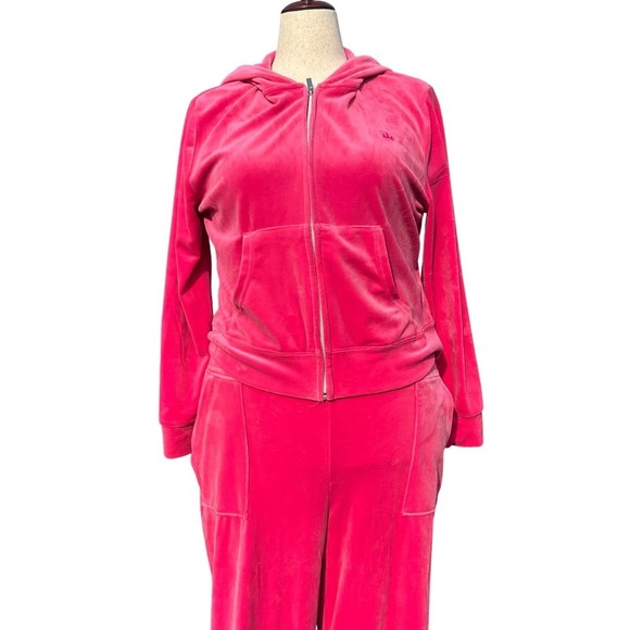 Juicy Couture Other - Juicy Couture Velour Tracksuit Women XL Pink Zip Hoodie Pants Y2K